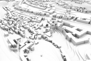 3D şehir master planı, inşaat kavramı görünümü