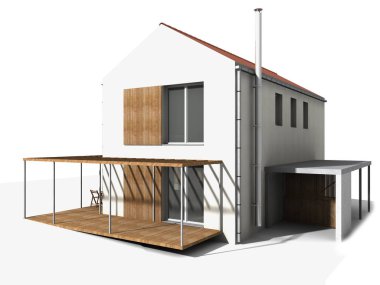 Beyaz zemin üzerinde bir müstakil kırsal ev