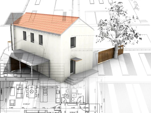 Blueprint arka plan bir müstakil kırsal ev