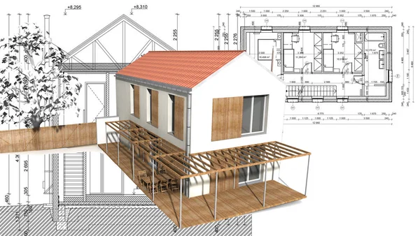 Familj Lantligt Hus Blueprint Bakgrund — Stockfoto