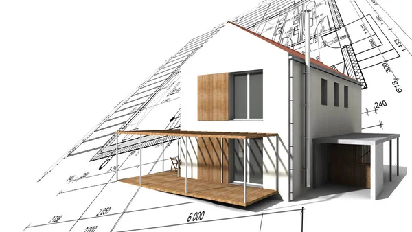 Blueprint arka plan bir müstakil kırsal ev