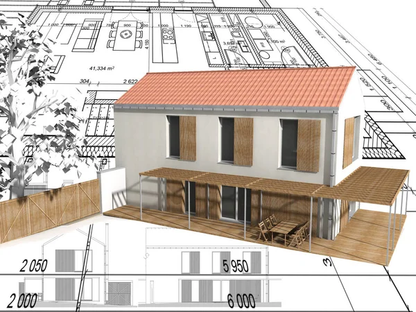 Blueprint arka plan bir müstakil kırsal ev