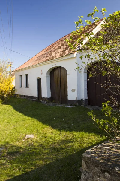 Geleneksel eski kırsal ev ile Bahar manzara