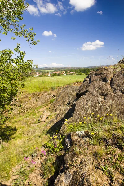 Mavi gökyüzü ile beatiful bahar kırsal manzara