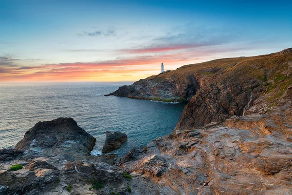 Beautiful Sunset Lighthouse Trevose Head Padstow Rugged Cornwall Coast — Stock Photo, Image
