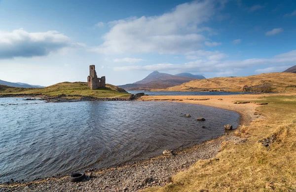 Zřícenina Hradu Ardvreck Loch Assynt Skotsku — Stock fotografie