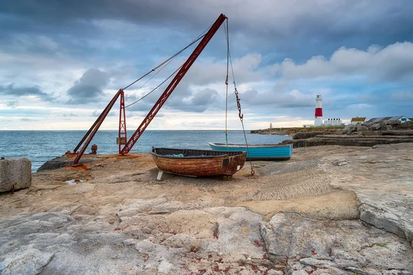 Cielos Mal Humor Sobre Los Barcos Pesca Portland Bill Costa — Foto de Stock