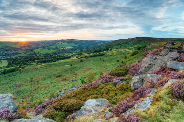 Puesta Sol Desde Curbar Edge Distrito Derbyshire Peak —  Fotos de Stock