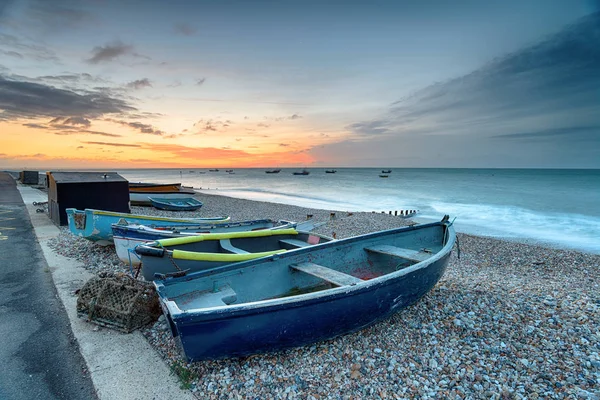 Amanhecer Sobre Barcos Selsey Bill Costa Oeste Sussex — Fotografia de Stock