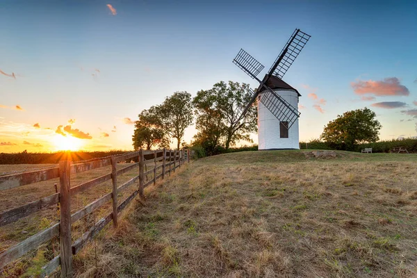 Solnedgång Över Ashton Väderkvarn Wedmore Somerset Landsbygden — Stockfoto
