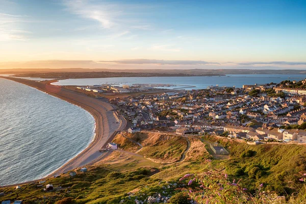 Causeway Chesil Beach Leading Isle Portland Dorset Jurassic Coast Looking — Stock Photo, Image