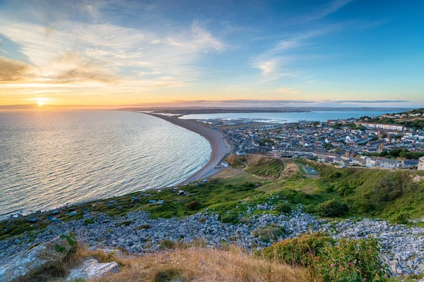 Sunset Causeway Isle Portland Weymouth Dorset Coast — Stock Photo, Image