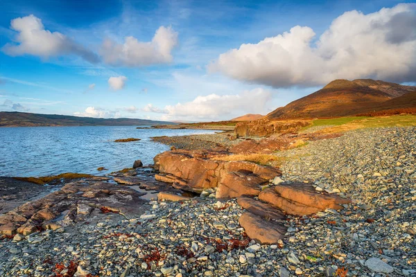 Den Vackra Stranden Vid Dhiseig Isle Mull Med Ben More — Stockfoto