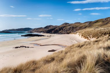 Beautiful sandy beaches at Oldshoremore near Kinlochberivie in the Highlands of Scotland clipart