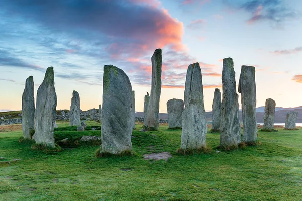 Puesta Sol Sobre Círculo Piedra Callanish Isla Lewis Las Islas —  Fotos de Stock