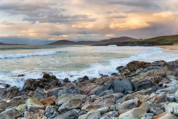 Moody Sunset Traigh Lar Beach Isle Harris Western Island Scotland — стоковое фото