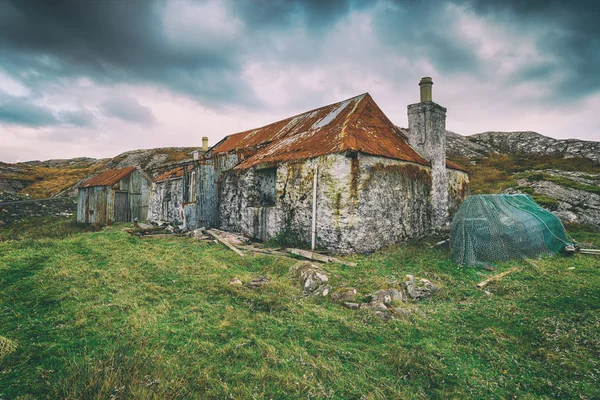 Заброшенный Коттедж Квиднише Острове Харрис Шотландии — стоковое фото