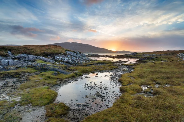 Beau Coucher Soleil Sur Littoral Luskentyre Sur Île Harris Dans — Photo