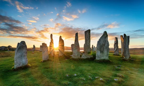 苏格兰刘易斯岛的卡兰尼什的石圈上的日落 — 图库照片