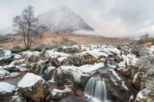 Neige Cascade Buachaille Etive Mor Près Glencoe Dans Les Hautes — Photo