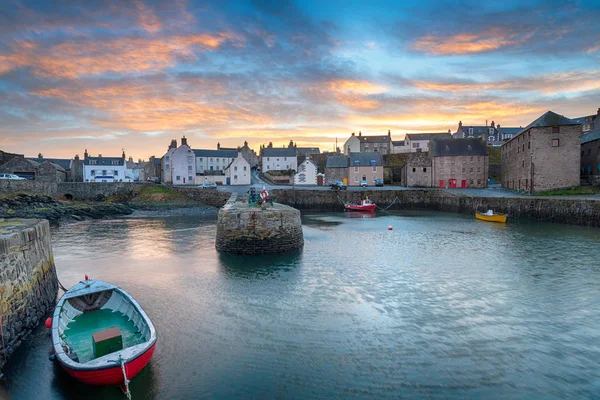 Naplemente Felett Portsoy Halászati Falu Aberdeenshire Keleti Partján Skócia — Stock Fotó