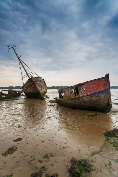 Abandoned Fishing Boats Brooding Sky — Stock Photo, Image