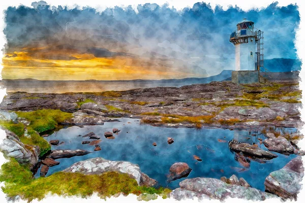 Atardecer tormentoso en el faro de Rhe cerca de Ullapool —  Fotos de Stock