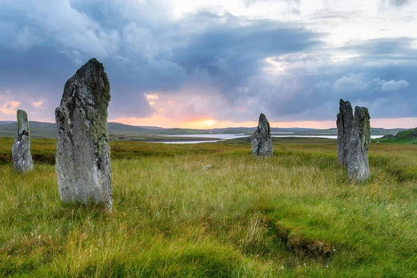 Puesta Sol Sobre Círculo Piedra Callanish También Conocido Como Ceann —  Fotos de Stock