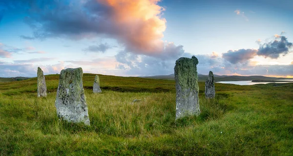 Coucher Soleil Ceann Hulavig Également Connu Sous Nom Callanish Stone — Photo