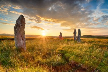 Standing stones at the Callanish IV stone circle also known as Ceann Hulavig stone circle on the Isle of Lewis in the Outer Hebrides of Scotland clipart