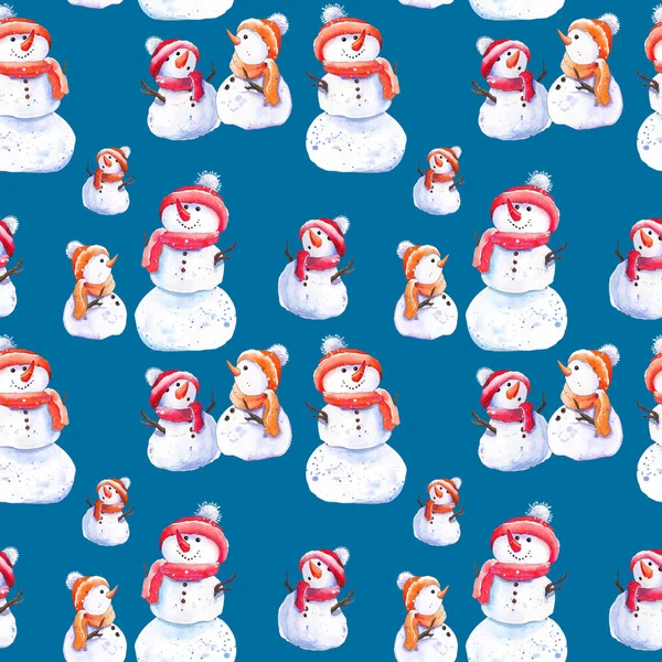 Рождественский Узор Снеговиком Акварель Белом Фоне — стоковое фото