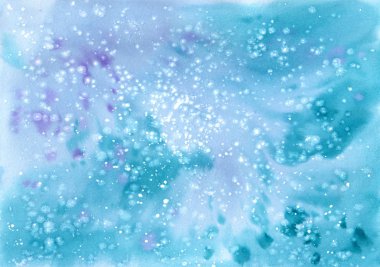 Açık mavi renkli kış kar yağışı doku. El suluboya resim çekilmiş.