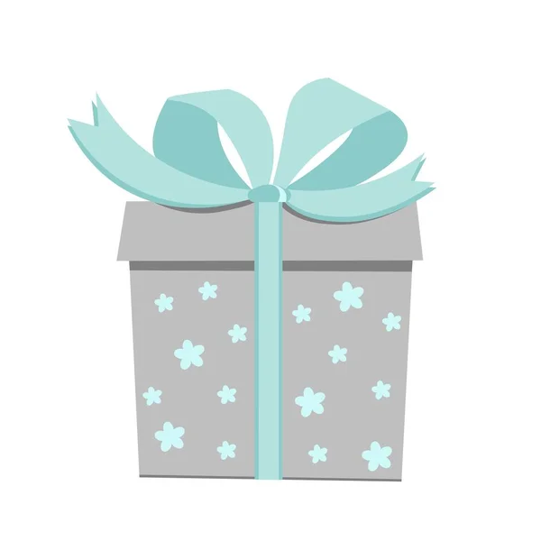 Gray Color Gift Box Little Blue Flowers Vector Illustration Isolated — Stock Vector