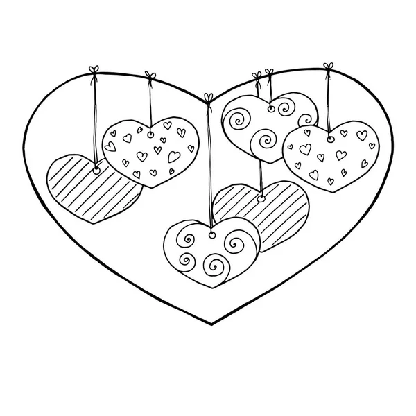 Handgezeichnete Herzformen Vektor Illustration Für Valentin Tageskarten — Stockvektor