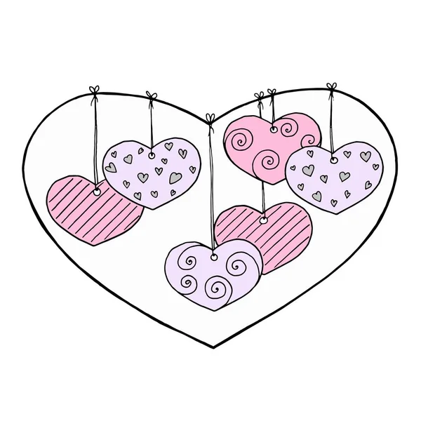Rosa Handgezeichnete Herzformen Vektor Illustration Für Valentinstag Karten — Stockvektor
