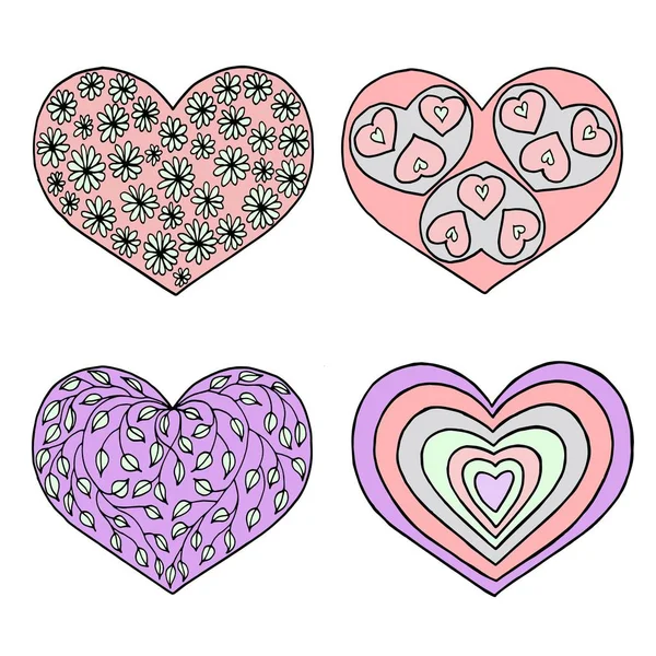 一套手绘的心脏形状 向量例证为情人节卡片 — 图库矢量图片