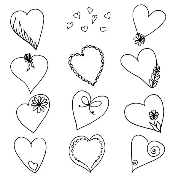 一套手绘的心脏形状 情人节贺卡的向量例证 — 图库矢量图片