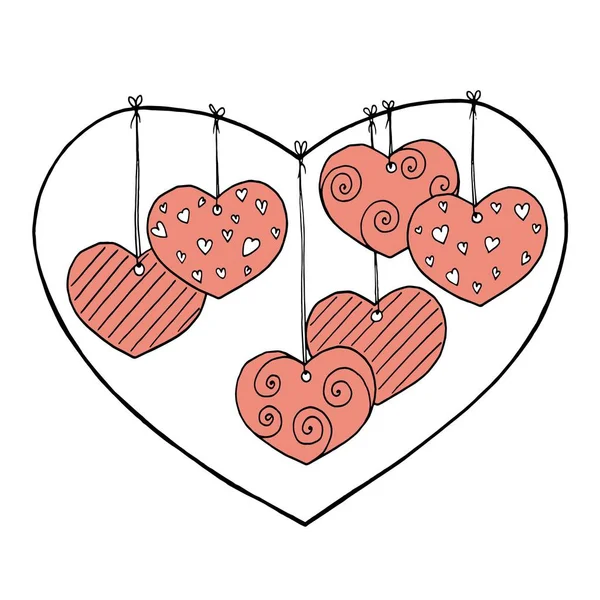Handgezeichnete Herzformen Aus Korallen Vektor Illustration Für Valentinstag Karten — Stockvektor