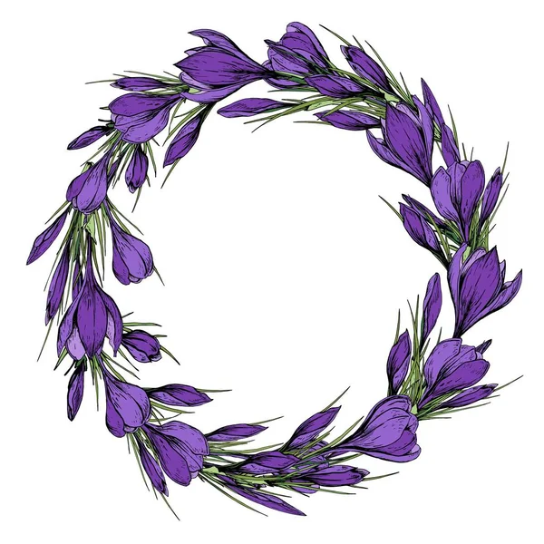 Весняний Вінок Фіолетовими Квітами Рука Намальована Векторні Ілюстрації — стоковий вектор