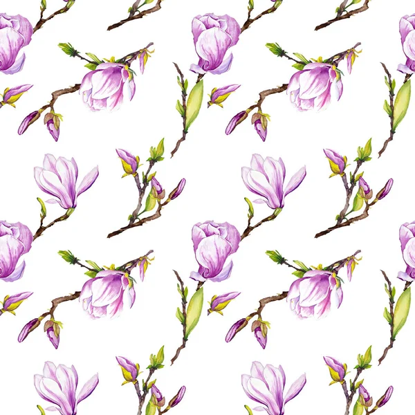 Seamless Pattern Magnolia Flowers Watercolor Illustration White Background — Stock Photo, Image