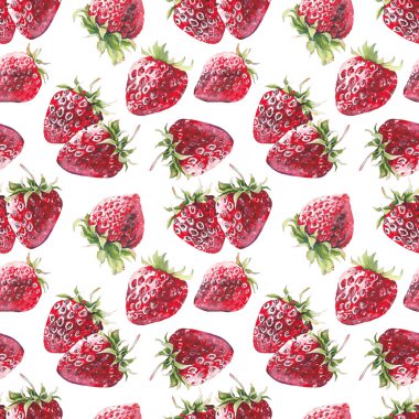 Kırmızı çilek ile Seamless modeli. Beyaz arka plan üzerine suluboya.