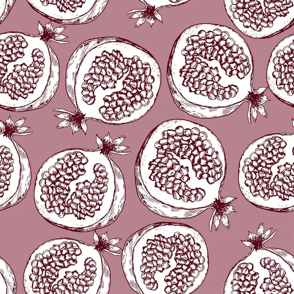 Varrat Nélküli Mintát Gránátalma Gyümölcs Kézzel Rajzolt Vektoros Illusztráció Rózsaszín — Stock Vector