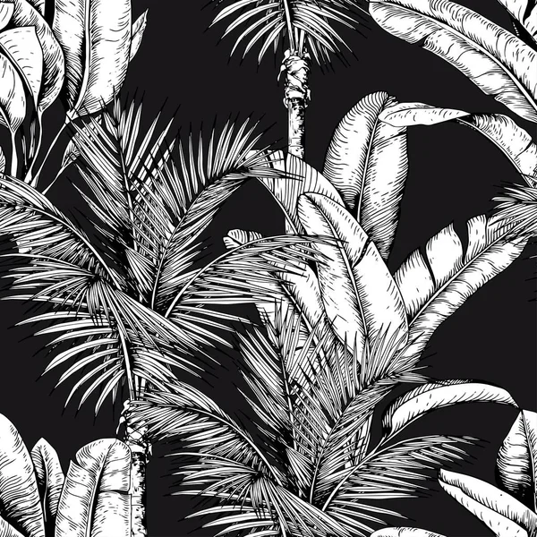 Modèle Sans Couture Avec Des Palmiers Tropicaux Des Feuilles Banane — Image vectorielle