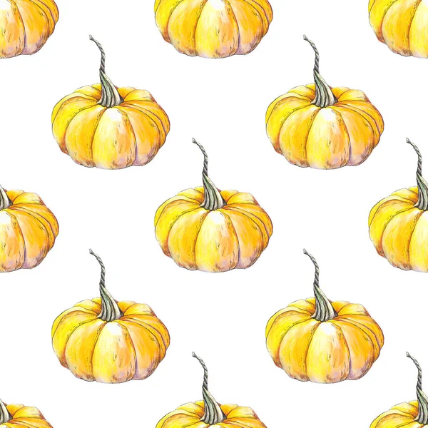 Nahtloses Muster Mit Herbstkürbissen Aquarell Illustration Auf Weißem Hintergrund — Stockfoto