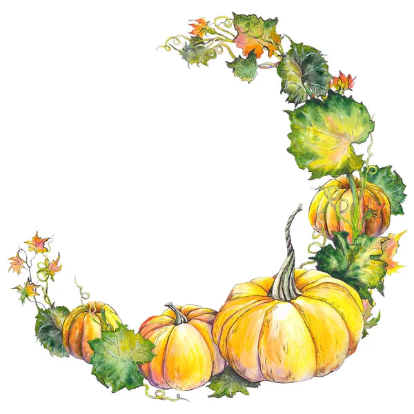 Coroa Outono Aquarela Witn Abóboras Folhas Flores Ilustração Isolada Sobre — Fotografia de Stock