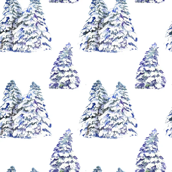 Seamless Pattern Snowy Forest Trees Watercolor Illustration White Background — Stock Photo, Image