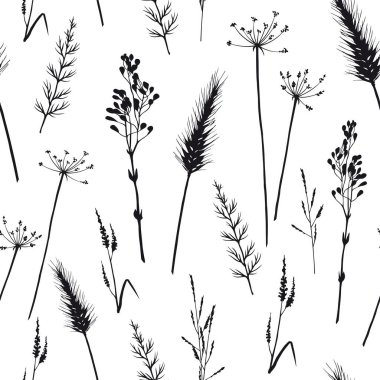 Yabani otlarla siyah ve beyaz desenli..