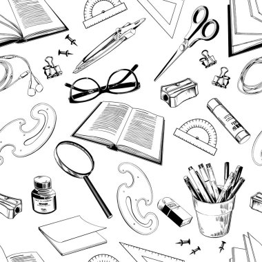 Okul malzemelerinde kusursuz desen.