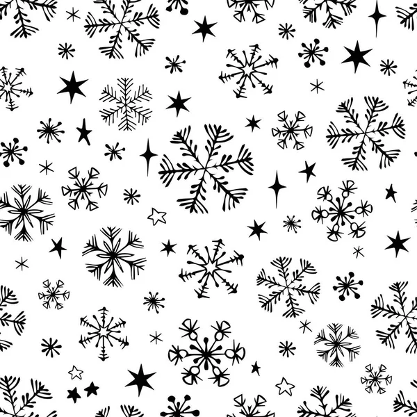 Modèle sans couture de Noël avec flocons de neige doodle. — Image vectorielle