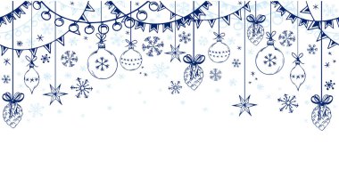 Çelenkler, Noel topları ve kar taneleriyle kusursuz yatay sınır.